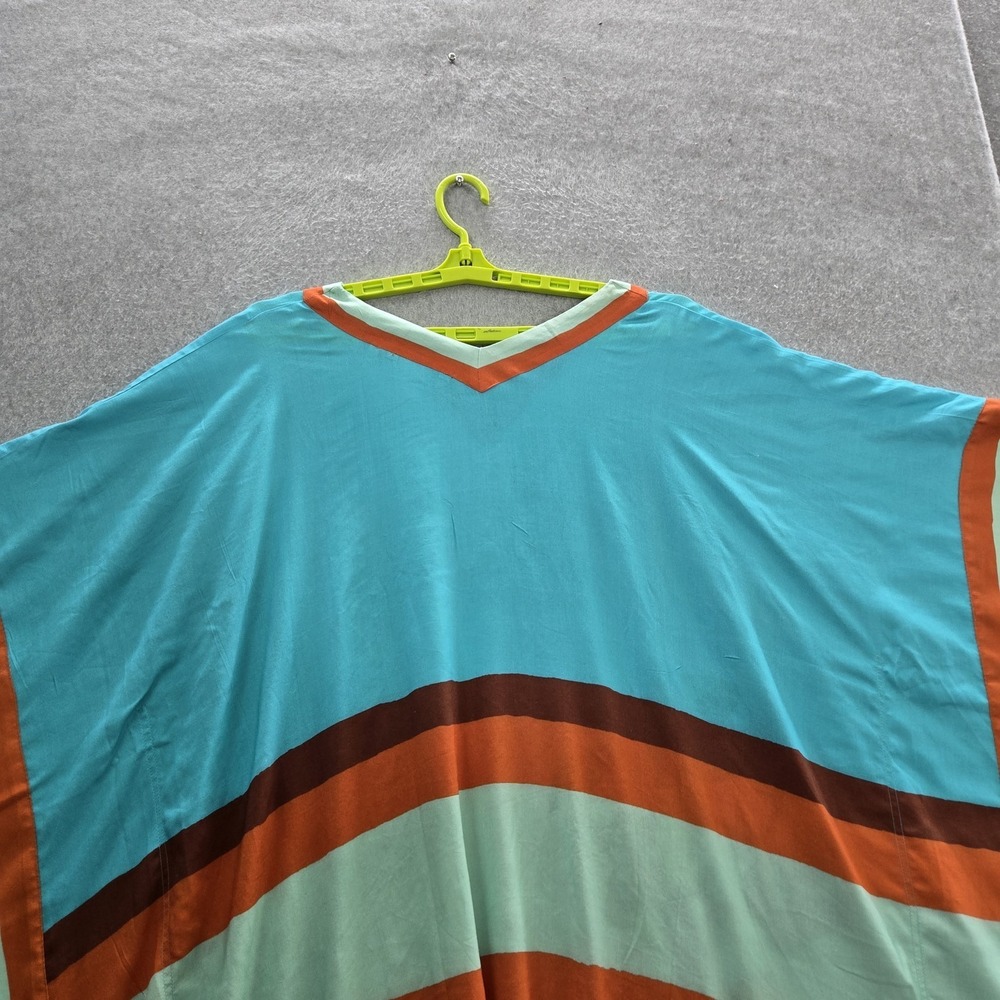 Soft Surroundings Women Poncho PL/PXL Turquoise Striped Kaftan Beach Cover Up - Picture 7 of 8